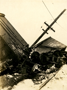 Closeup of wrecked cars.