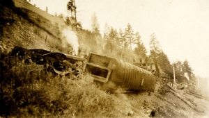 View of derailed baggage car